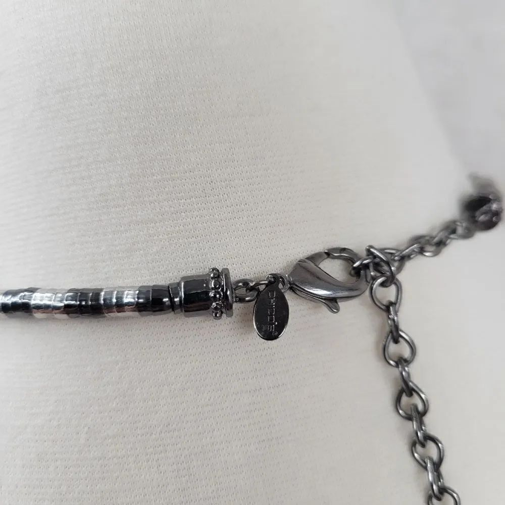 Chicos Silver Gunmetal Tone Y Drop Ball Tassel Link Articulated Necklace 29-33” - Picture 7 of 9